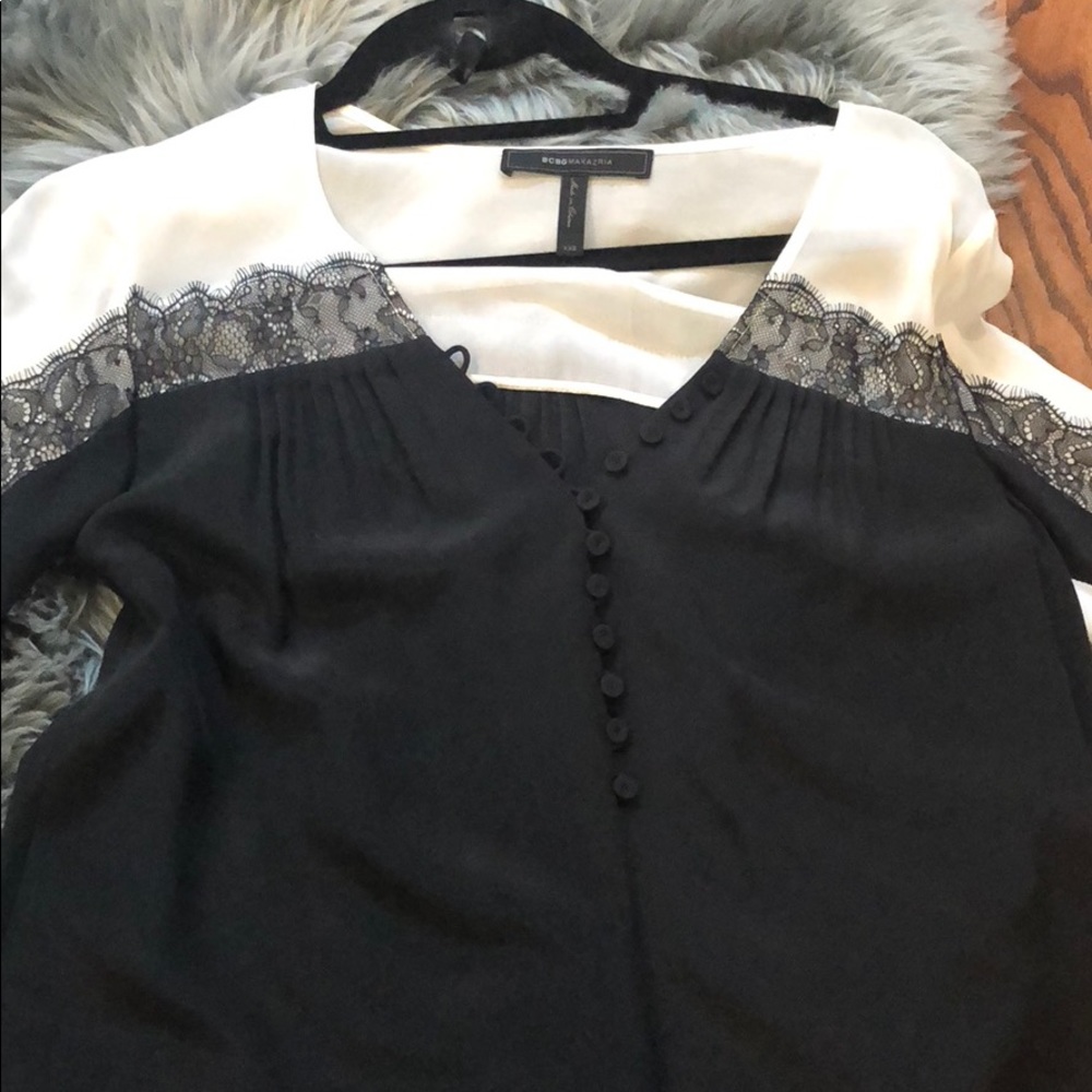 BCBG black and white lace blouse